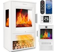 TRESKO® Cheminée électrique 1800W, Maison Intelligente WiFi App & télécommande | Poêle électrique Effet Flamme LED & écran LCD | Foyer électrique + Thermostat | Chauffage soufflant minuterie (Blanc)