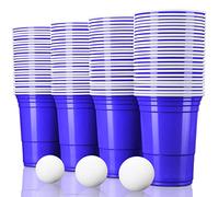 TRESKO® Gobelet américain Gobelet en Plastique, pour Boissons rafraîchissantes de la bière du Coca des Cocktails Beer Bière-Pong, Rouge, d'une capacité de 473 ML (Bleu - 50 pcs avec 6 Balles)