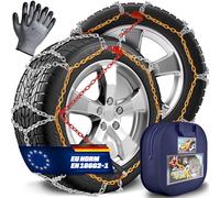 TRESKO® Lot de 2 chaînes à neige pour voiture avec gants et boîte de rangement | Chaînes à neige en métal pour voiture | Chaînes à neige EN 16662-1 & ÖNORM V5117 | Montage rapide | Pour avant, arrière