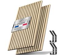 TRESKO Lot de 2 panneaux acoustiques en bois - 120 x 60 cm - Avec 4 crochets à vêtements - Revêtement mural en chêne clair comme mur à lamelles 3D - Panneaux en bois pour isolation acoustique