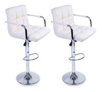 TRESKO Lot de 2 Tabourets de bar BEIGE avec dossier, accoudoir, chromé, rotation à 360°, hauteur réglable, 62,0 à 82,5 cm