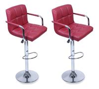 TRESKO Lot de 2 Tabourets de bar BORDEAUX avec dossier, accoudoir, chromé, rotation à 360°, hauteur réglable, 62,0 à 82,5 cm