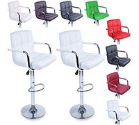 TRESKO® Lot de 2 Tabourets de Bar Chaise de Bar Chaise Lounge avec Dossier et accoudoir, 8 Couleurs différentes, chromé, Rotation à 360°, Hauteur réglable de 62,0 à 82,5 cm (Blanc)