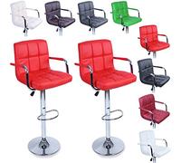 TRESKO® Lot de 2 Tabourets de Bar Chaise de Bar Chaise Lounge avec Dossier et accoudoir, 8 Couleurs différentes, chromé, Rotation à 360°, Hauteur réglable de 62,0 à 82,5 cm (Rouge)