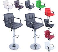 TRESKO® Lot de 2 Tabourets de Bar Chaise de Bar Chaise Lounge avec Dossier et accoudoir, 8 Couleurs différentes, chromé, Rotation à 360°, Hauteur réglable de 62,0 à 82,5 cm (Gris)