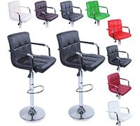 TRESKO® Lot de 2 Tabourets de Bar Chaise de Bar Chaise Lounge avec Dossier et accoudoir, 8 Couleurs différentes, chromé, Rotation à 360°, Hauteur réglable de 62,0 à 82,5 cm (Noir)