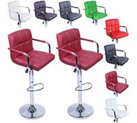 TRESKO® Lot de 2 Tabourets de Bar Chaise de Bar Chaise Lounge avec Dossier et accoudoir, 8 Couleurs différentes, chromé, Rotation à 360°, Hauteur réglable de 62,0 à 82,5 cm (Bordeaux)