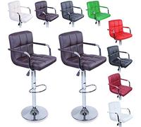 TRESKO® Lot de 2 Tabourets de Bar Chaise de Bar Chaise Lounge avec Dossier et accoudoir, 8 Couleurs différentes, chromé, Rotation à 360°, Hauteur réglable de 62,0 à 82,5 cm (Marron)