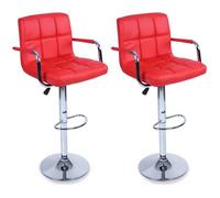 TRESKO Lot de 2 Tabourets de bar ROUGE avec dossier, accoudoir, chromé, rotation à 360°, hauteur réglable, 62,0 à 82,5 cm