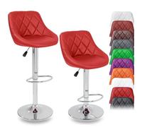 TRESKO Lot de 2 tabourets de bar ROUGE, hauteur réglable et rotation à 360° (60-80cm)