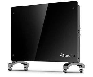 TRESKO® Radiateur Electrique Mobile | Chauffage électrique en verre | Convecteur | radiateur électrique chauffage au sol ou mural (Noir / 1500 W)