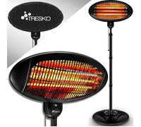 TRESKO® Radiateur infrarouge sur pied 2000W | Chauffage radiant électrique terrasse | intérieur et extérieur | 3 Niveaux de Chaleur