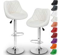 TRESKO Set de 2 tabourets de Bar Beige, Hauteur réglable et Rotation à 360° (60-80cm)