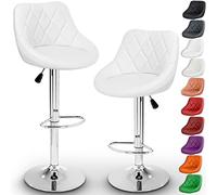 TRESKO Set de 2 tabourets de Bar Blanc, Hauteur réglable et Rotation à 360° (60-80cm)
