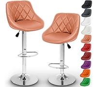 TRESKO Set de 2 tabourets de Bar Marron, Hauteur réglable et Rotation à 360° (60-80cm)