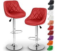 TRESKO Set de 2 tabourets de Bar Rouge, Hauteur réglable et Rotation à 360° (60-80cm)