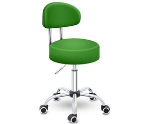 TRESKO Tabouret à roulettes avec dossier vert - Hauteur réglable de 46 à 58 cm - Avec roulettes - Chaise de bureau pivotante - Tabouret de maquillage