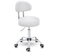 TRESKO Tabouret de Travail à Roulettes avec Dossier Réglable - 47 à 60 cm | Chaise de Bureau Pivotante Rotative Cosmétique