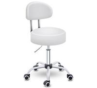TRESKO Tabouret de travail | Blanc| Tabouret à roulettes avec dossier | Tabouret rotatif à roulettes | Tabouret pivotant