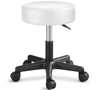 TRESKO Tabouret de Travail | Blanc| Tabouret à roulettes siège pivotant par 360 degrés | Rembourrage de 10 cm