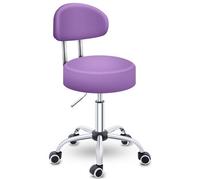 TRESKO® Tabouret de travail Violet à Roulettes avec Dossier - Réglable 46-58 cm, Pivotant 360°, Similicuir, Bureau & Cosmétique