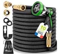 TRESKO® Tuyau d'arrosage Flexible et Extensible pour Jardin | Extensible | avec 3 Embouts en Latex | Tuyau d'arrosage rétractable (Noir, 60m)