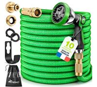 TRESKO® Tuyau d'arrosage Flexible et Extensible pour Jardin | Extensible | avec 3 Embouts en Latex | Tuyau d'arrosage rétractable (Vert, 30m)