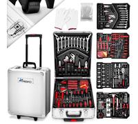 TRESKO Valise multi outils 949 pièces Argente Boite à Outils Coffre en Acier Chromé Vanadium et Trolley