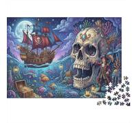 Trésor du Bateau Pirate au crâne Puzzle en Bois 1000 Pièces Adultes Et Enfants, Casse-tête,Anti-Stress,Déco Murale,Premium,Bois,Dès 14 Ans,Défi,Détente,Jeu Éducatif (75x50cm)