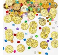 Trésor Pirate 200 ( 100 pièces de fausses pièces et 100 pièces de diamants acryliques)Pièce Pirate Pièces pour Les Enfants ou Faveur de Fête Fête Pirate, Anniversaire D'enfant, Chasse au Trésor