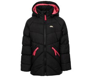 Trespass Annah Veste imperméable pour enfant avec capuche amovible, détail rembourré, coupe-vent avec détails réfléchissants à l'arrière et 2 poches avec, Noir , 9-10 ans