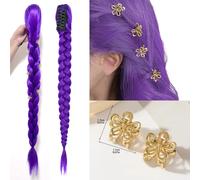 Tresse violette de 82 pouces de long avec fleur pour enfants et filles, queue de cheval synthétique Rumi, coiffure de costume pour Halloween et Noël 6 Butterfly