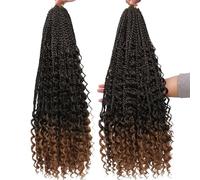 Tresses synthétiques style Boho de 24 pouces, tresses au Crochet, extrémités bou s bohème, cheveux synthétiques pré-bouclés en désordre for femmes noires(1B 30 Color,4Pcs)