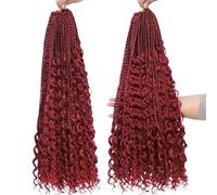 Tresses synthétiques style Boho de 24 pouces, tresses au Crochet, extrémités bou s bohème, cheveux synthétiques pré-bouclés en désordre for femmes noires(Burgundy Color,2Pcs)