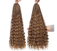 Tresses synthétiques style Boho de 24 pouces, tresses au Crochet, extrémités bou s bohème, cheveux synthétiques pré-bouclés en désordre for femmes noires(30 Color,4Pcs)