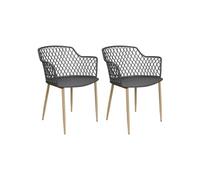 TRESSIE - Lot de 2 Fauteuils Gris avec Pieds Métalliques -