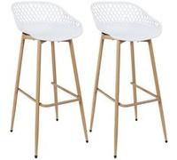 AltoBuy TRESSIE - Lot de 2 Tabourets Blancs Pieds Effet Bois Verni