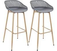 AltoBuy TRESSIE - Lot de 2 Tabourets Gris Pieds Effet Bois Verni