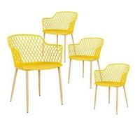 TRESSIE - Lot de 4 Fauteuils Jaunes Pieds Effet Bois Verni -