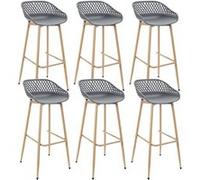 TRESSIE - Lot de 6 Tabourets Gris Pieds Effet Bois Verni - Altobuy Gris