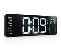 Tressify 16 grandes horloge numérique LED avec télécommande, horloge murale numérique affichant la température/semaine/date/heure, horloge murale avec gradation automatique et dix paramètres de