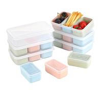 Tressify 6er-Set Lunchboxen mit 3 herausnehmbaren Fächern, wiederverwendbare Vorratsbox mit transparentem Deckel, mehrfarbige Portionsboxen, stapelbar für Kühlschrank und Picknick