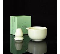 Tressify Bol à matcha avec bec verseur, 550 mL / 18,6 fl oz, ensemble en céramique pour cérémonie du thé japonaise, chawan vert clair avec support pour chasen, versement facile et net au quotidien