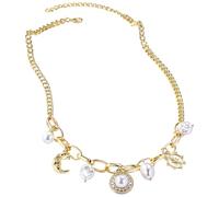 Tressify Collier chunky charm plaqué or 14 k pour femme, collier à pendentifs multiples au style rétro, parfait à superposer, collier lune et perle, à personnaliser soi-même