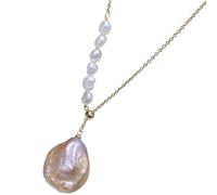 Tressify Collier de perles d'eau douce baroques, pendentif en perles Edison, 1,8 cm, bijou en perles roses et violettes