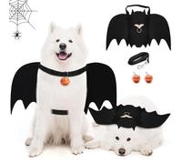 Tressify Costume d'Halloween chauve-souris avec laisse, cloche citrouille et anneau torique pour chiens