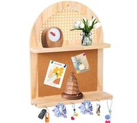 Tressify Estantería de Pared de Ratán, Almacenamiento Rústico de 2 Niveles Con Tablero de Mensajes, Estilo Bohemio, Estantería Flotante Con Arco, Ahorro de Espacio