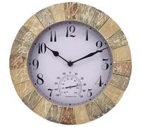 Tressify Horloge murale d'extérieur étanche de 25,4 cm avec thermomètre, horloge murale en résine de style européen, pour terrasse et jardin
