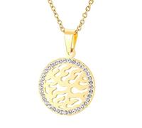 Tressify Vergoldeter gelber Anhänger mit raffinierten Strass-Einlagen, langlebige Edelstahlkette, runder Medaillon-Anhänger für Frauen und Mädchen, eleganter Schmuck für den Alltag