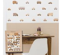 TRESXICS Stickers Muraux Enfants Voitures et Camions, 16 pièces, Décoration Chambre Bébé Original et Résistant, Effet Papier Peint Adhesif Mural, Application Facile et Amovible (Marron)